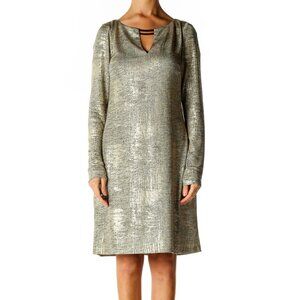 Gold Textured Metallic Cocktail A-Line Dress